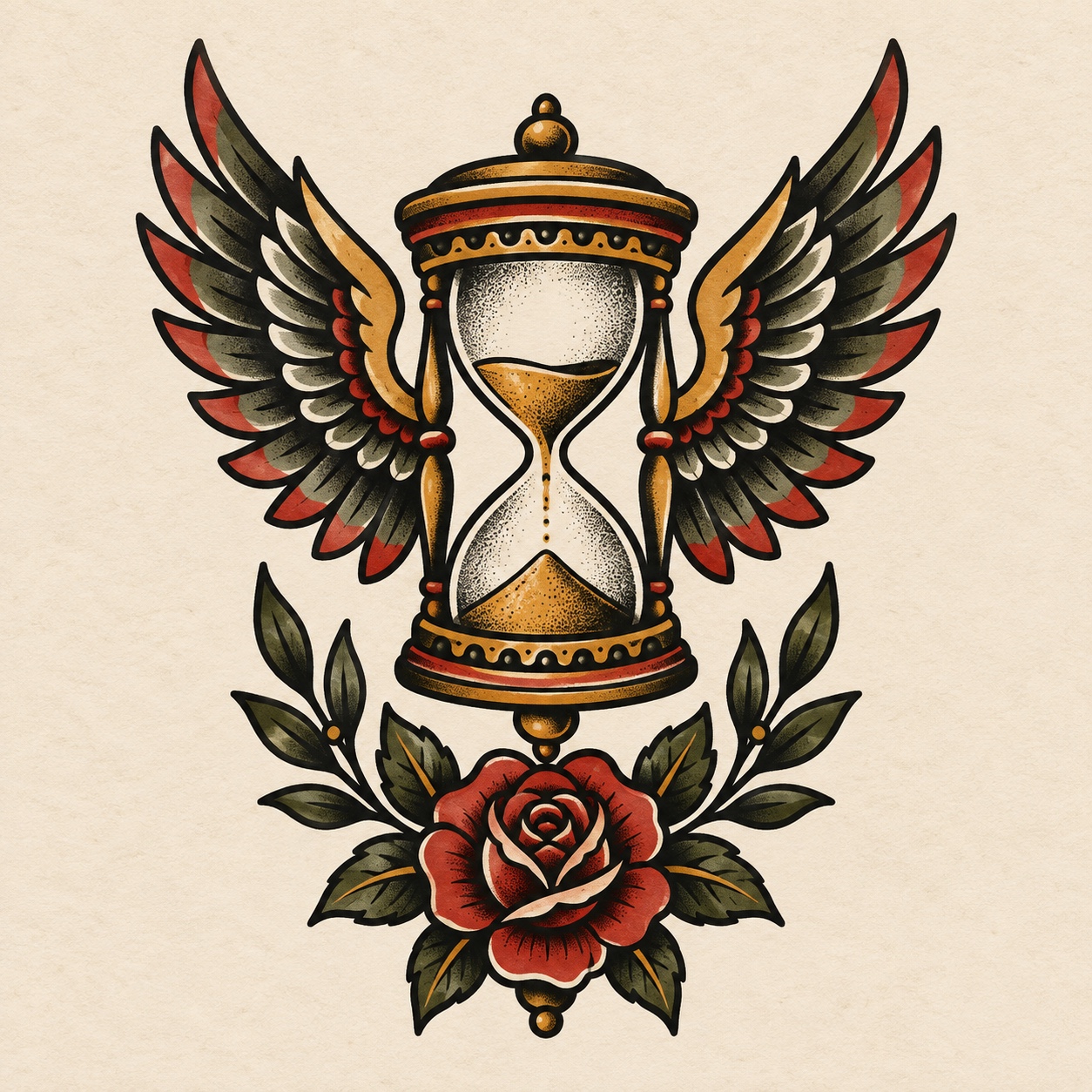 Winged Hourglass & Rose flash design